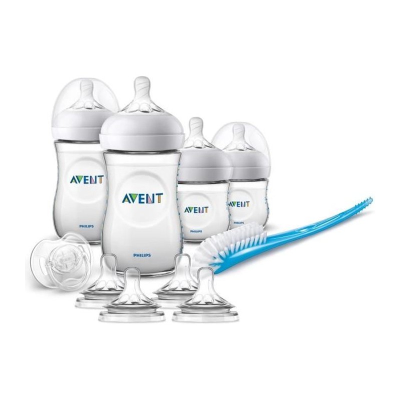 PHILIPS AVENT SCD301/02 Kit nouveau né : 2 biberons 125 ml Natural + 2 biberons 260 ml Natural + 1 sucette + 1 goupillon + 4 t