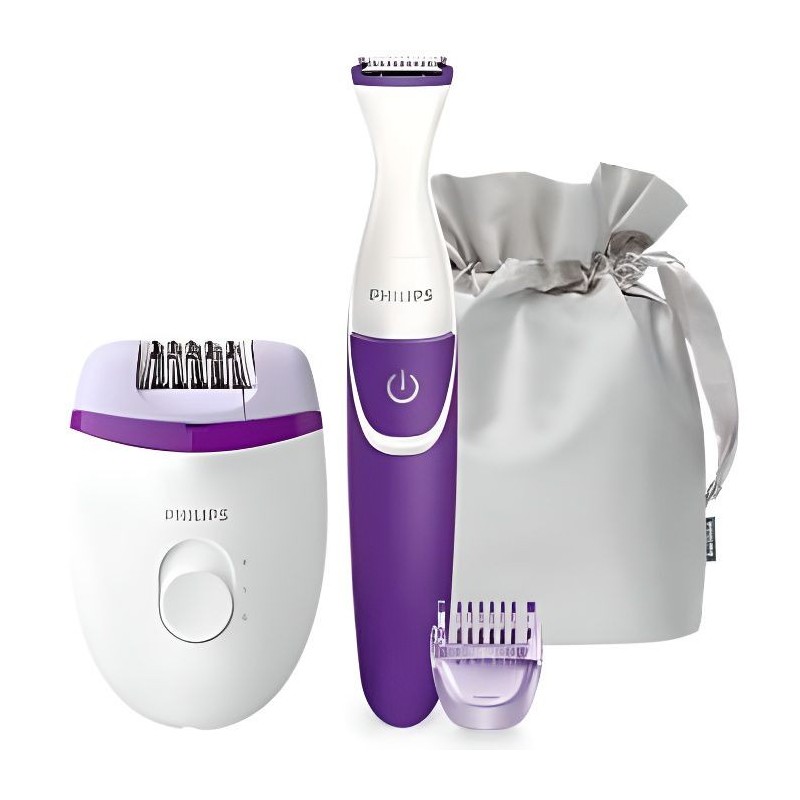 PHILIPS BRP505/00 Coffret Epilation Corps et Maillot - Epilateur électrique Satinelle Compact + Tondeuse bikini