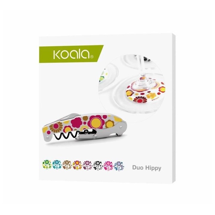 Kit smart fun et hippie - 1 tire-bouchon - 8 marque-verre assortis