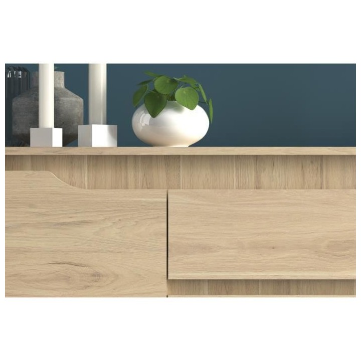 Buffet bas - Panneaux de particules - Décor chene dakota - 4 portes +