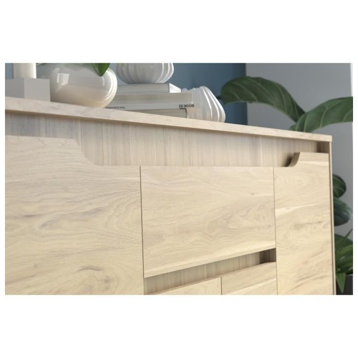 Buffet bas - Panneaux de particules - Décor chene dakota - 4 portes +