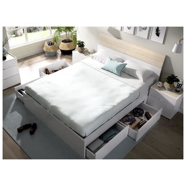 Lit adulte contemporain 140x190 cm avec 4 tiroirs - ALICE