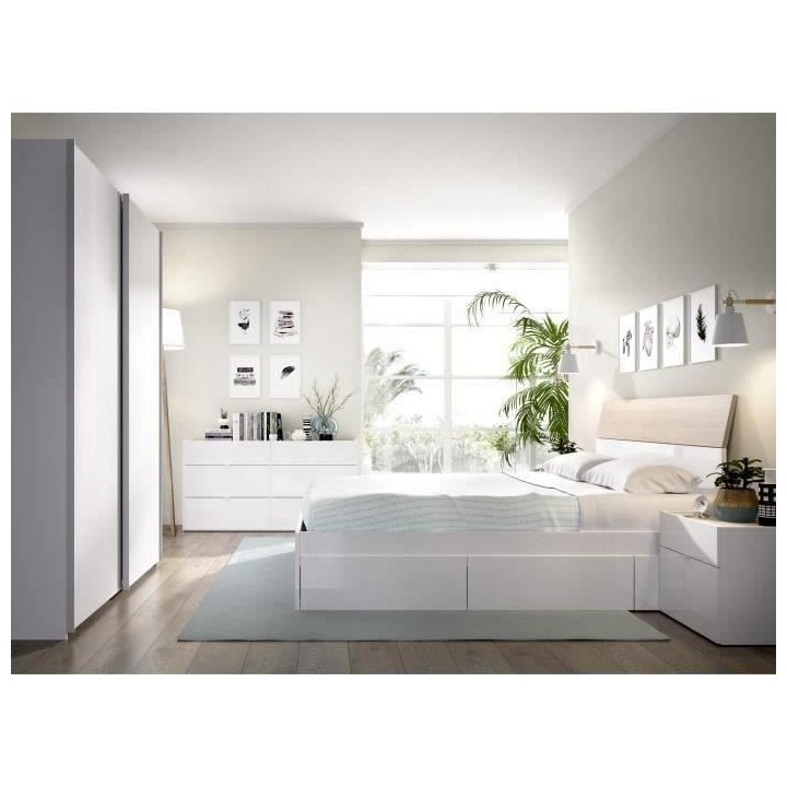 Lit adulte contemporain 140x190 cm avec 4 tiroirs - ALICE