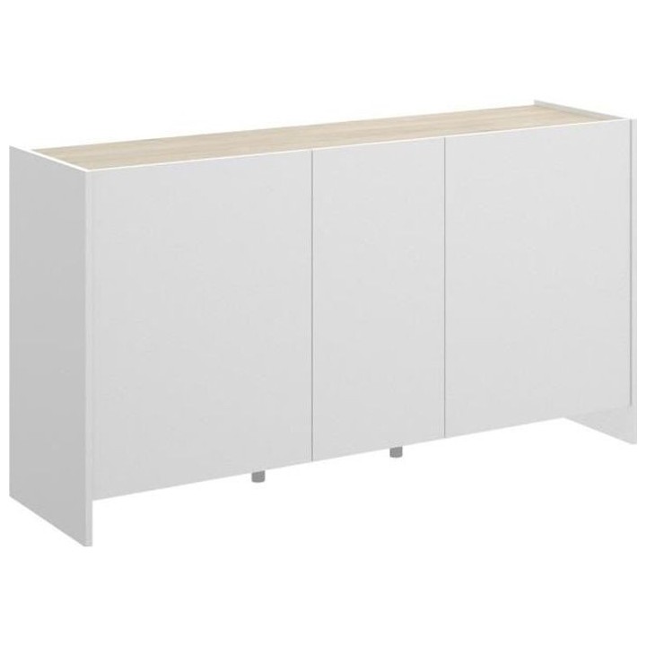 Buffet contemporain 3 portes- Décor chene et blanc - L 138 x P 42 x H