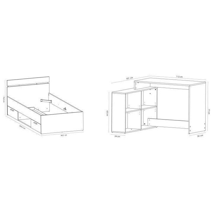 DEMEYERE Chambre complete enfant - Lit + bureau - Blanc - LILA