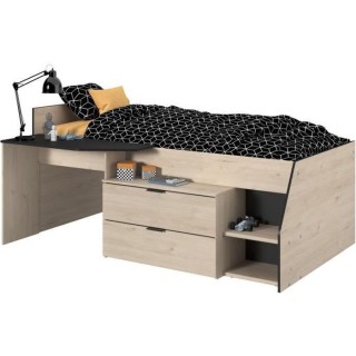 PARISOT Kim Lit Combiné enfant - Décor Chene Jackson et Noir - 90 x1