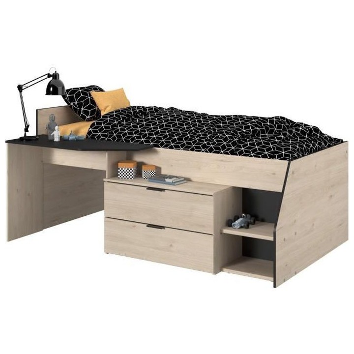 PARISOT Kim Lit Combiné enfant - Décor Chene Jackson et Noir - 90 x1