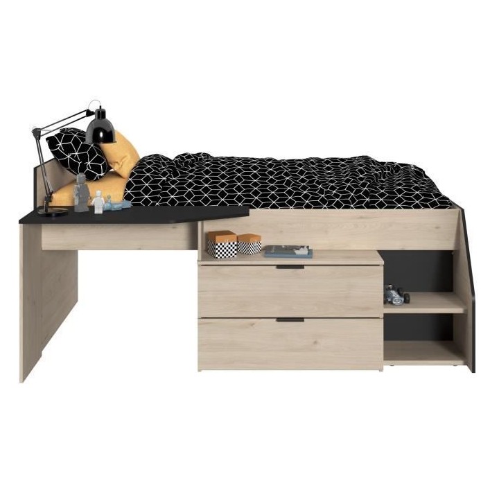 PARISOT Kim Lit Combiné enfant - Décor Chene Jackson et Noir - 90 x1