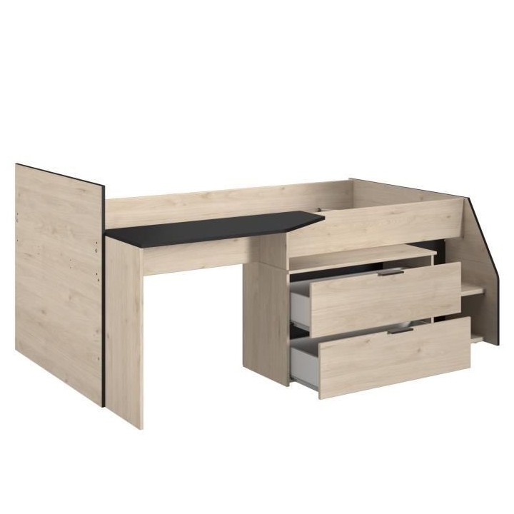 PARISOT Kim Lit Combiné enfant - Décor Chene Jackson et Noir - 90 x1