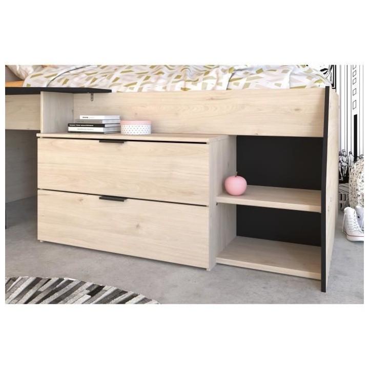 PARISOT Kim Lit Combiné enfant - Décor Chene Jackson et Noir - 90 x1