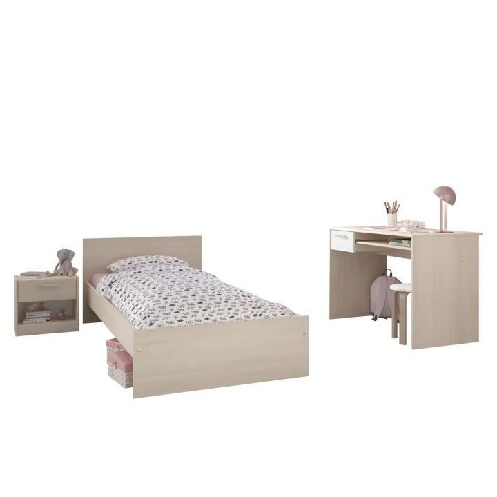 PARISOT Chambre enfant complete - Lit + chevet + bureau - Style contem