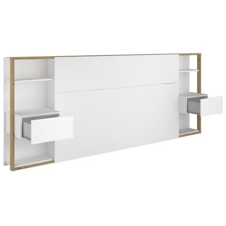 PARISOT Tete de Lit avec étageres + chevets - Décor chene artisan et