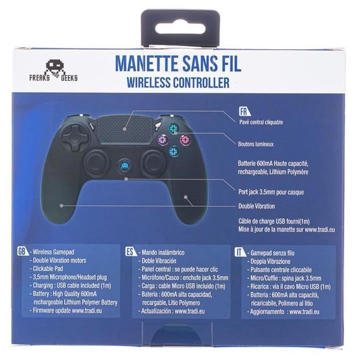 Manette Sans Fil Noire avec Prise Jack pour casque et boutons lumineux
