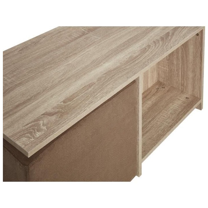 Ensemble table basse bois MDF Décor Naturel + 2 poufs tissu Taupe - L
