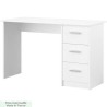 Bureau droit 3 tiroirs - Panneaux de particules - Décor Blanc - Scandinave - L 121 x P 55 x H 74 cm - ESSENTIELLE