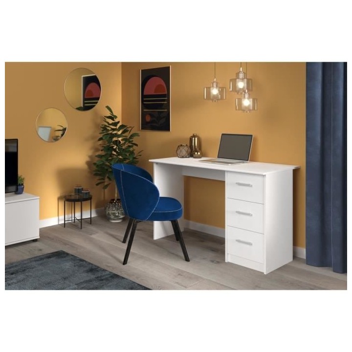 Bureau droit 3 tiroirs - Panneaux de particules - Décor Blanc - Scand