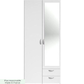 PARISOT Armoire 2 portes battantes avec 1 miroir + 2 tiroirs - Panneau