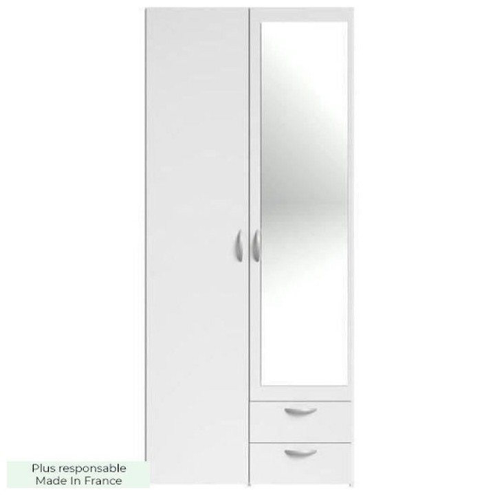 PARISOT Armoire 2 portes battantes avec 1 miroir + 2 tiroirs - Panneau