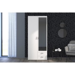 PARISOT Armoire 2 portes battantes avec 1 miroir + 2 tiroirs - Panneaux de particules - Blanc - L 81 x P 51 x H 185 cm - VARIA