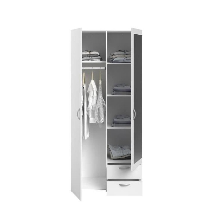 PARISOT Armoire 2 portes battantes avec 1 miroir + 2 tiroirs - Panneau