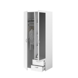 PARISOT Armoire 2 portes battantes avec 1 miroir + 2 tiroirs - Panneaux de particules - Blanc - L 81 x P 51 x H 185 cm - VARIA