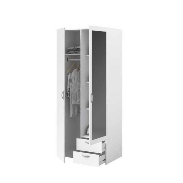 PARISOT Armoire 2 portes battantes avec 1 miroir + 2 tiroirs - Panneau