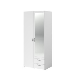 PARISOT Armoire 2 portes battantes avec 1 miroir + 2 tiroirs - Panneaux de particules - Blanc - L 81 x P 51 x H 185 cm - VARIA