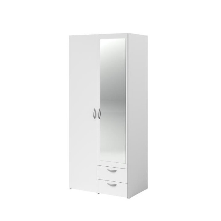 PARISOT Armoire 2 portes battantes avec 1 miroir + 2 tiroirs - Panneau