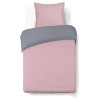 VISION - Bicolore - Housse de couette Réversible 140x200cm avec 1 taie 65x65cm - Gris/rose - 100% coton