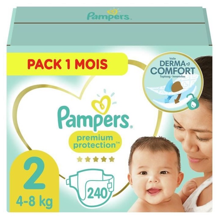 PAMPERS Premium Protection New Baby Taille 2 - 4 a 8kg - 240 couches -