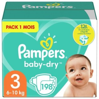PAMPERS Baby Dry Taille 3 - 6 a 10 kg - 198 couches - Format Pack 1 mo