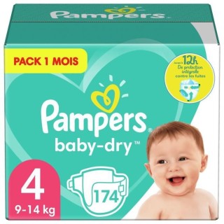 PAMPERS Baby-Dry Taille 4, 9-14 kg - 174 Couches - Pack 1 Mois