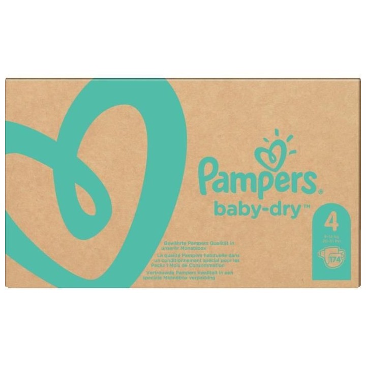 PAMPERS Baby-Dry Taille 4, 9-14 kg - 174 Couches - Pack 1 Mois