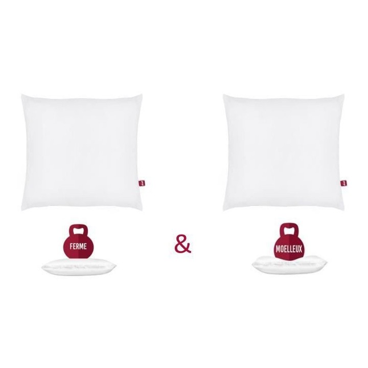 ABEIL Lot de 2 Oreillers DOUBLE CONFORT 100% Coton 60x60cm