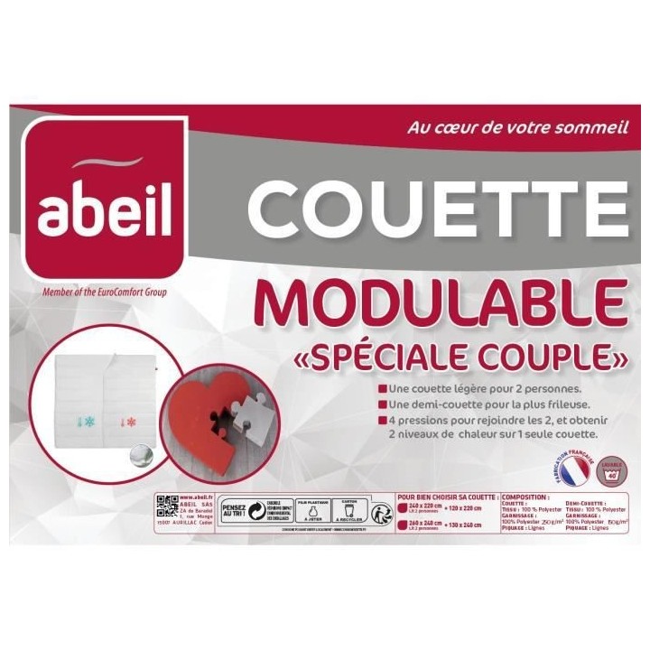 ABEIL Couette MODULABLE Spécial Couple 220x240cm