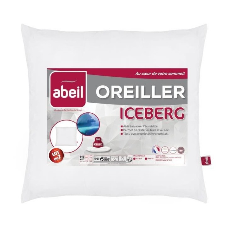 ABEIL Lot de 2 Oreillers moelleux ICEBERG 60x60cm