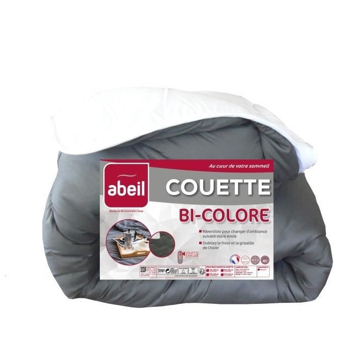 ABEIL Couette Bicolore - 200 x 200 cm - Blanc et gris