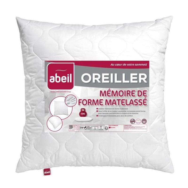 ABEIL Oreiller a mémoire de forme matelassé 60x60 cm blanc