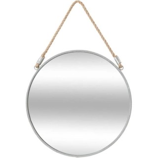 Miroir mural rond - En fer, verre et corde - Gris - Ø 38 cm
