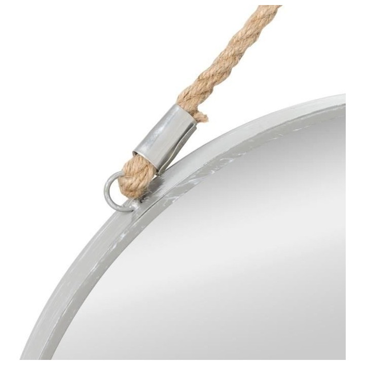 Miroir mural rond - En fer, verre et corde - Gris - Ø 38 cm
