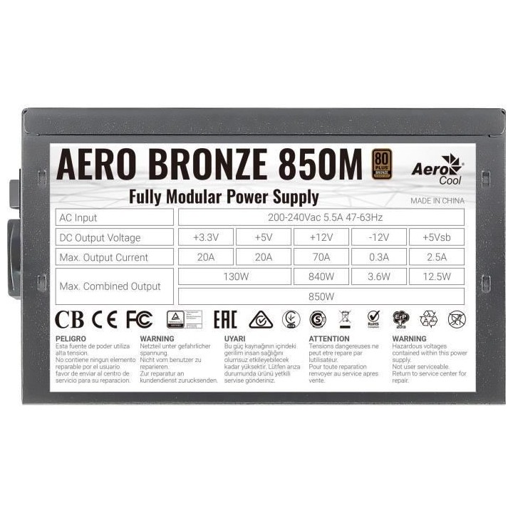 Alimentation PC modulaire - AEROCOOL - Aero Bronze 850M (80+Bronze) -