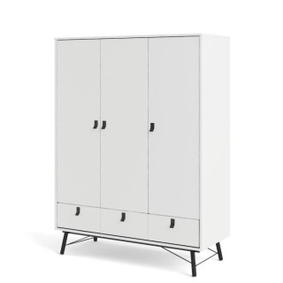 Armoire de chambre - Blanc et noir - 3 portes - Style moderne - L 150,