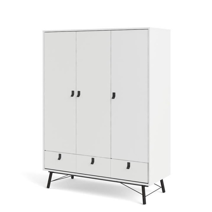 Armoire de chambre - Blanc et noir - 3 portes - Style moderne - L 150,
