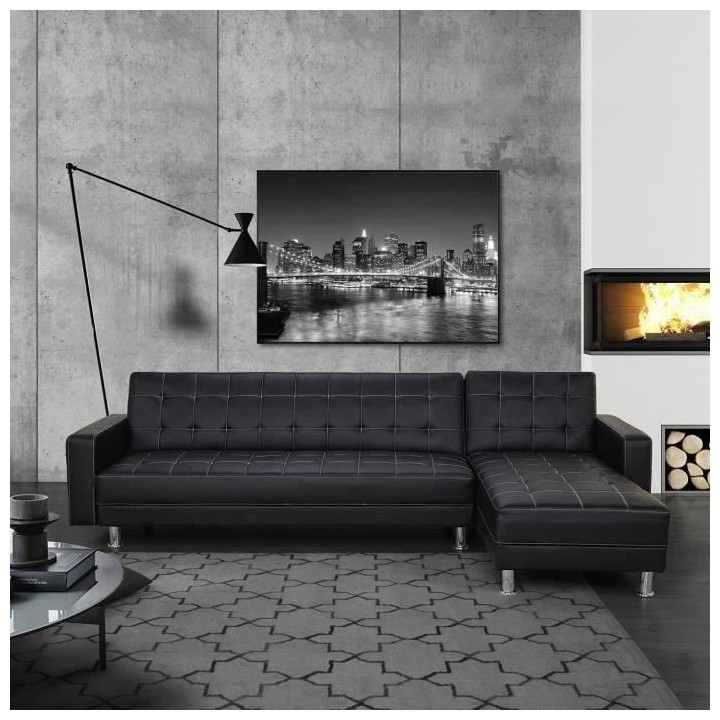 Canapé d'angle convertible réversible 3 places Ivana- Simili Noir -