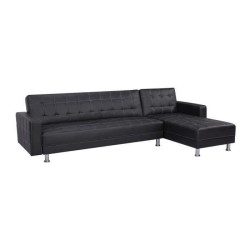 Canapé d'angle convertible réversible 3 places Ivana- Simili Noir - Pieds en acier - L 277 x P 157 x H 80 cm