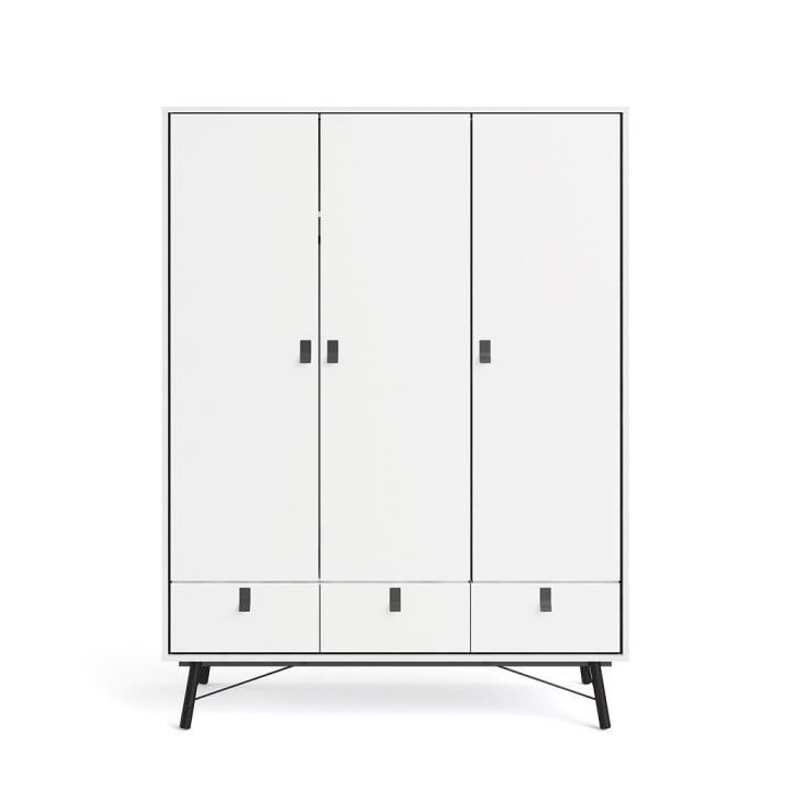 Armoire de chambre - Blanc et noir - 3 portes - Style moderne - L 150,