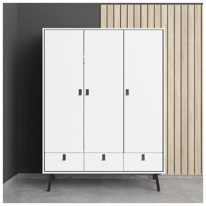 Armoire de chambre - Blanc et noir - 3 portes - Style moderne - L 150,