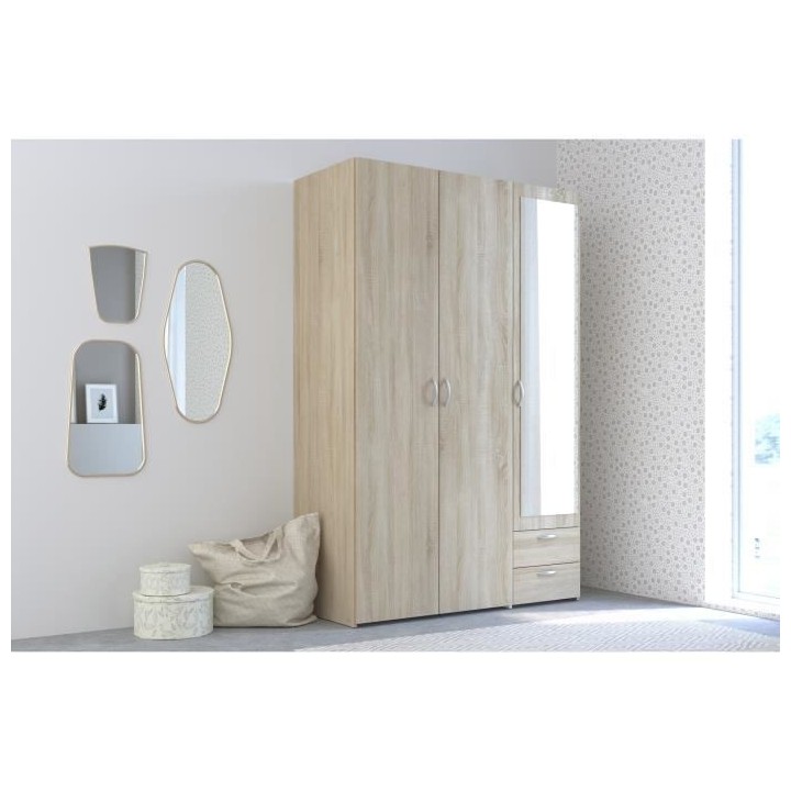 PARISOT Armoire - Décor chene - 3 portes avec miroir - L 120 x P 51 x