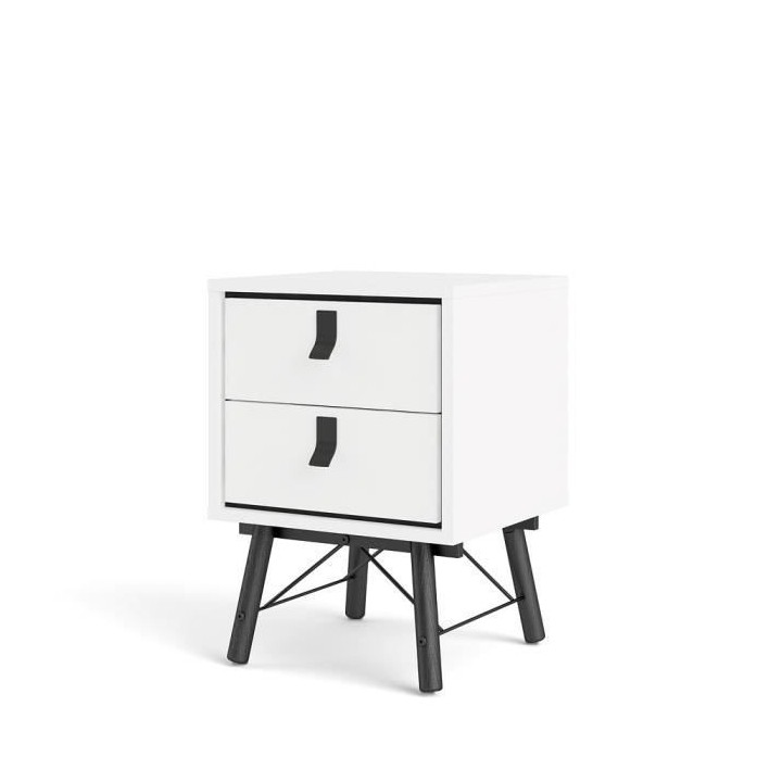 TVILUM Chevet 2 tiroirs - Blanc et noir mat - L 43,3 x P 40,1 x H 59,6
