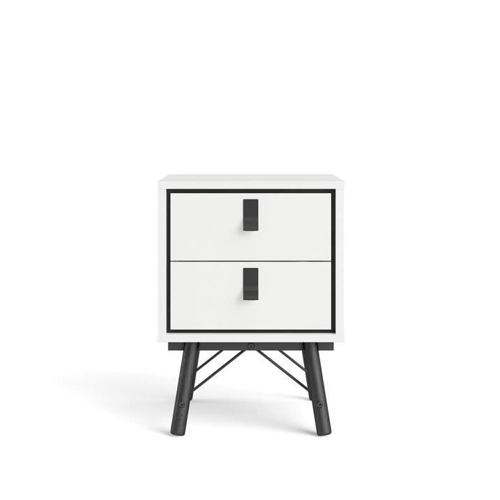 TVILUM Chevet 2 tiroirs - Blanc et noir mat - L 43,3 x P 40,1 x H 59,6